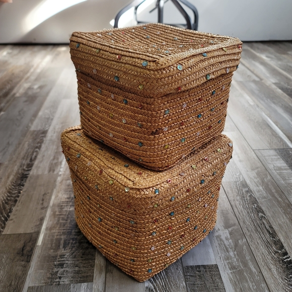 Woven Stackable Nesting Baskets Pair - Picture 1 of 9
